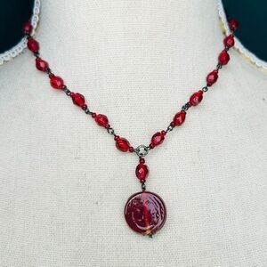 Handcrafted Garnet Red Glass Beaded Necklace